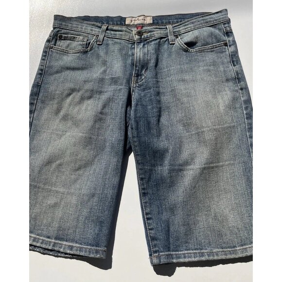 Just USA Blue Distressed Blue Ultra Mid Long Short Jean Shorts Women’s Sz 13 - Picture 2 of 11